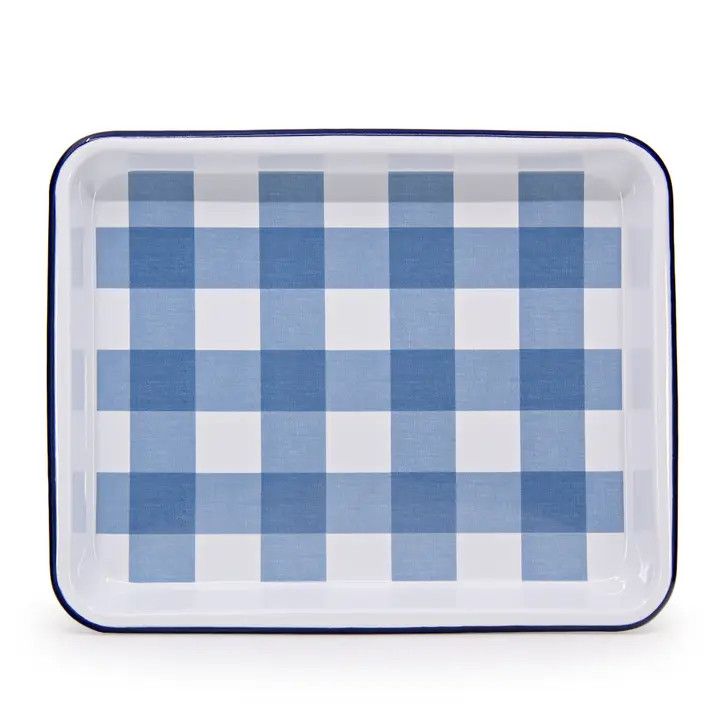 Max Humphrey X Cch Gingham Enamelware Small Rectangle Tray, Size: Blue