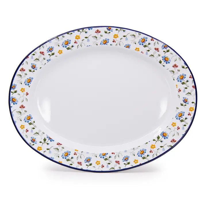 Max Humphrey X Cch Flowers Enamelware Small 14 in. Oval Tray