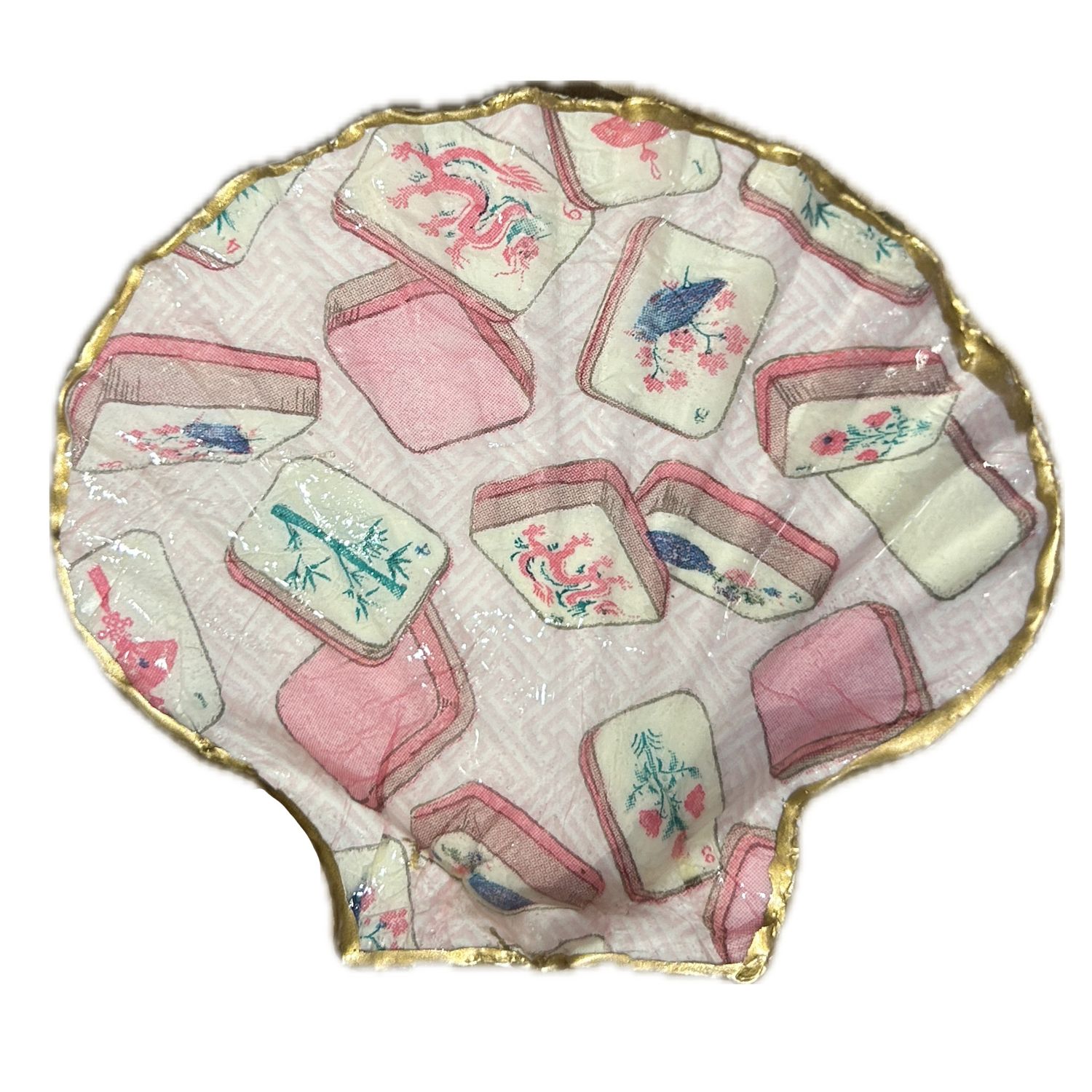 Mahjong Tiles - Decoupage Shell Dice Dish