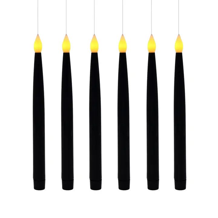 Battery-Powered Hanging Black Taper Candles Set of 6