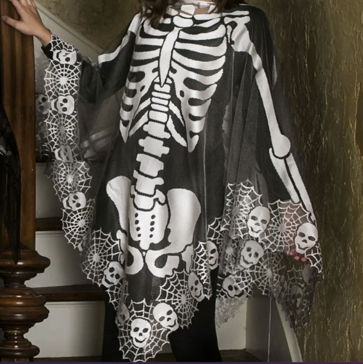 Skeleton Poncho - Pewter 60"x60"