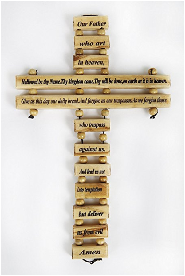 Olive Wood Cross Our Father in Heaven Prayer Home Protection English Holy Land