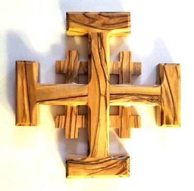 Handcrafted Olive Wood Jerusalem Cross from Bethlehem - Small