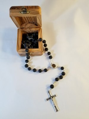 Bethlehem Olive Wood Jewelry Box with Painted Rosary
