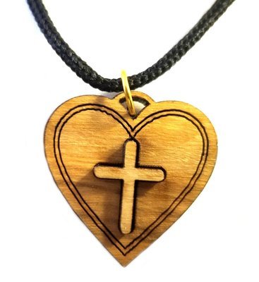Multilayered Christian Heart Olive Wood Pendant