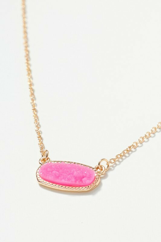 Druzy Pendant Necklace, Color: Bright Pink