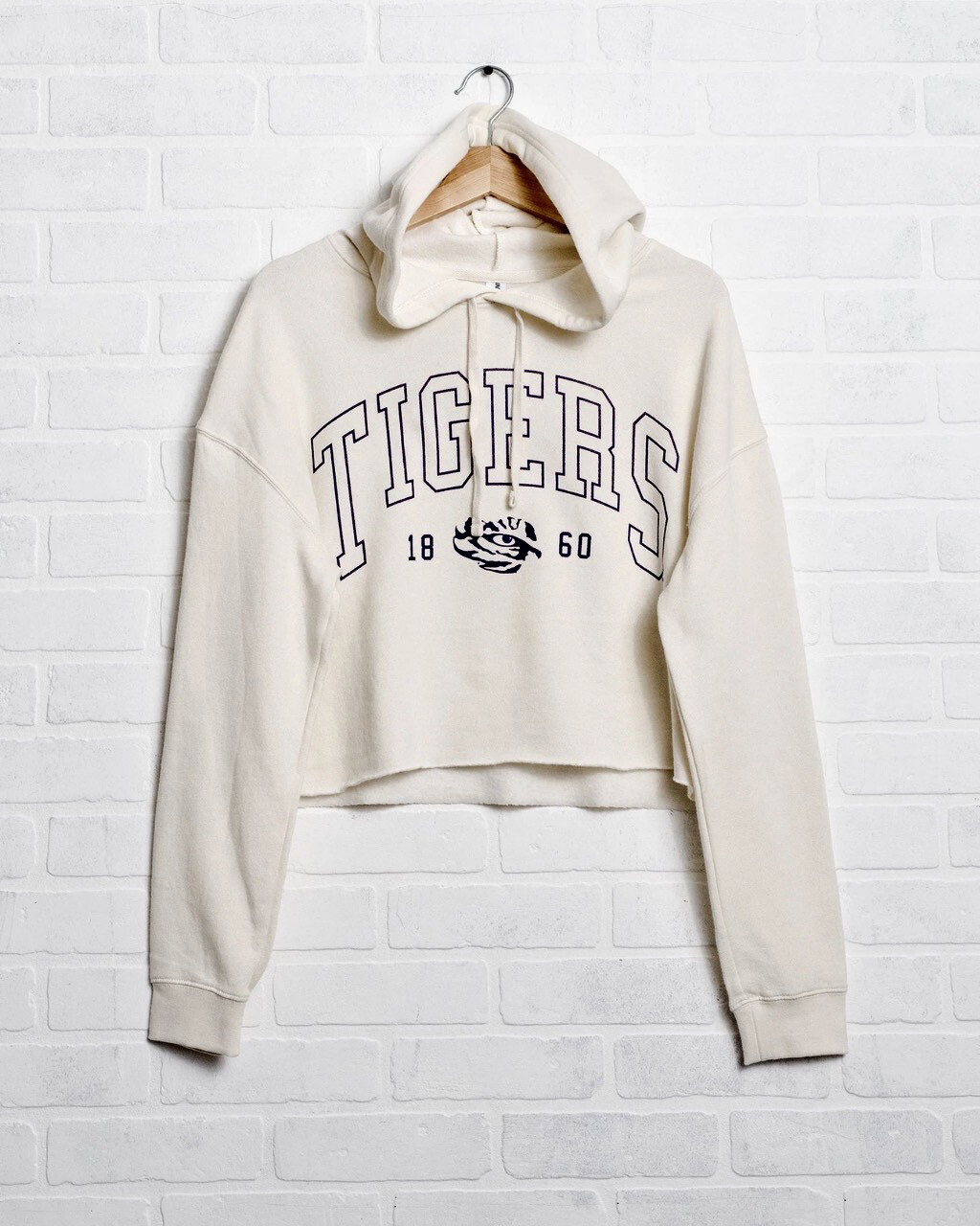 Tigers Preppy Ivory Hooded Crop Pullover