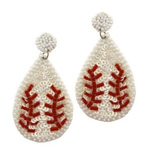 Beaded Baseball Teardrop Earrings