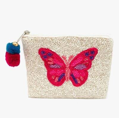 pink butterfly beaded coin purse