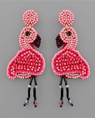 Two Tone Pink Flamingo Beaded Earrings
