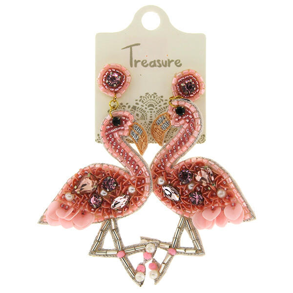 Pink Crystal Flamingo Beaded Earrings