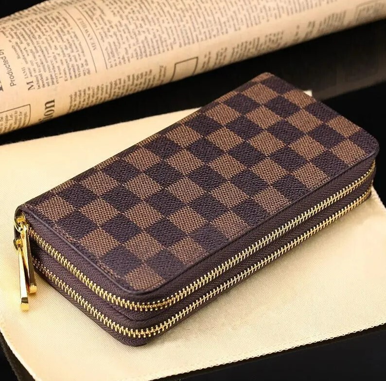 Brown Checkered XL Zippy Wallet