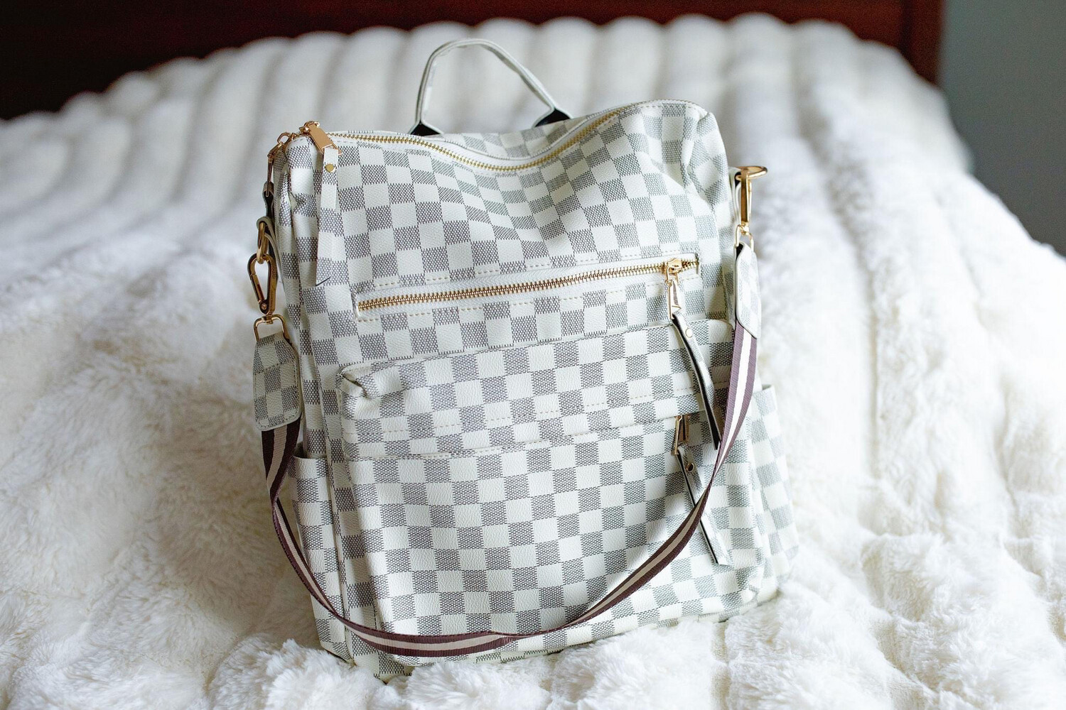 Ivory Checkered Carry All Backpack