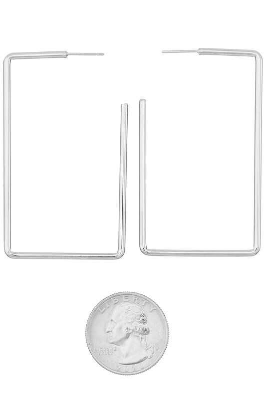 Silver Rectangle Hoop Earrings