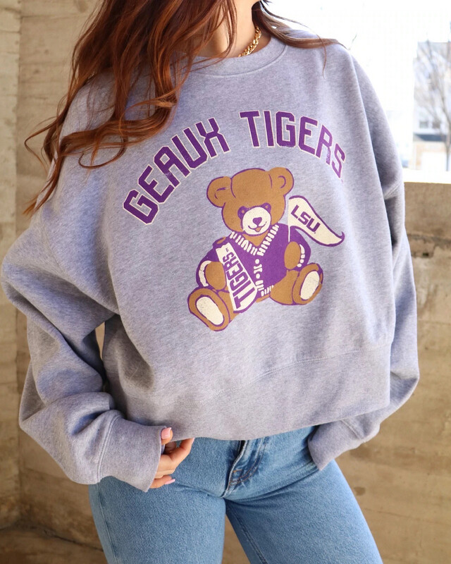 Lsu Teddy Bear Cropped Pullover