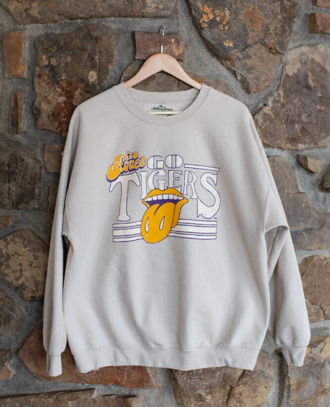 LSU Rolling Stones "Go Tigers" Thrifted Pullover