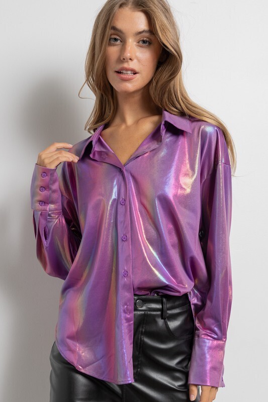 Purple Shimmer Button Down Top