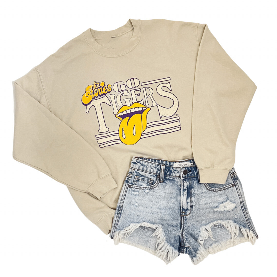 LSU Rolling Stones "Go Tigers" Thrifted Pullover