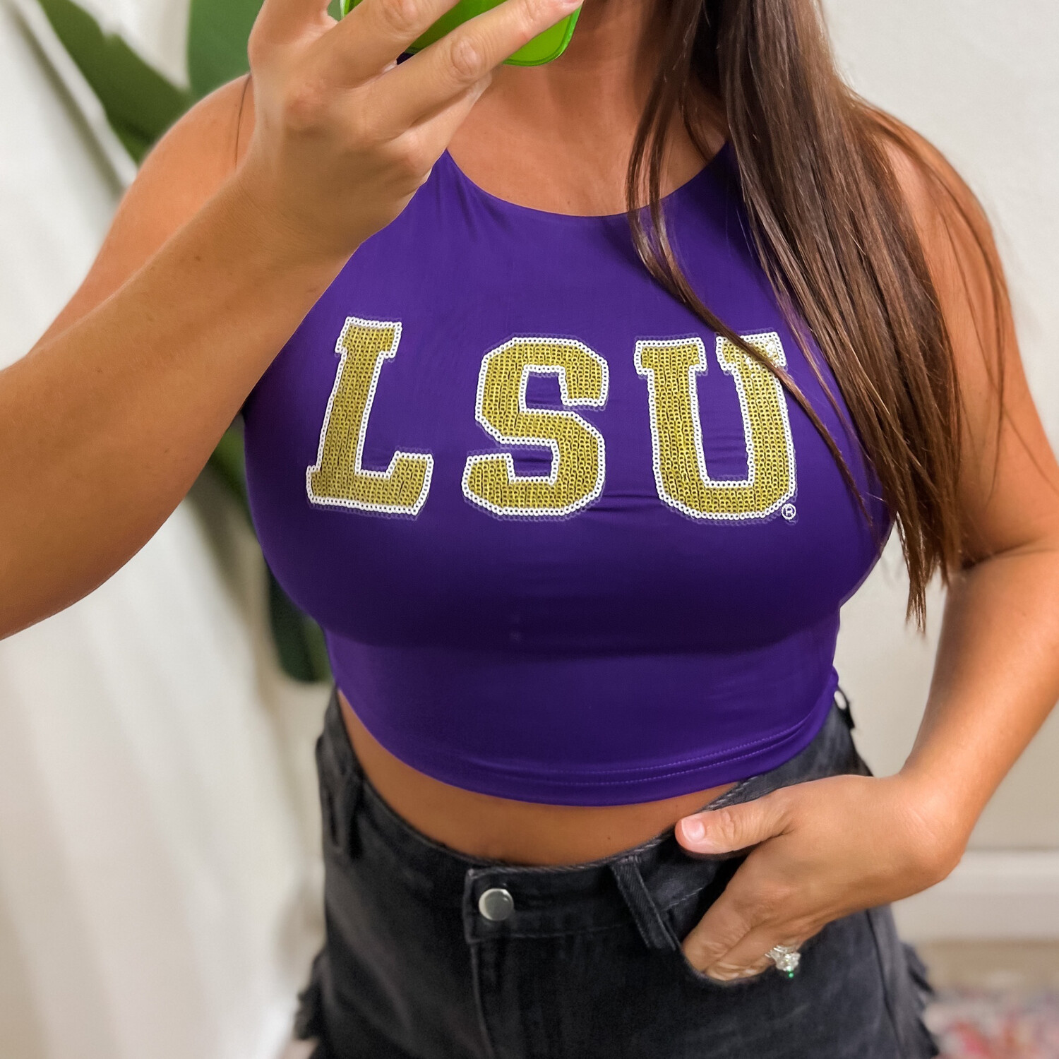 LSU Sequin Cropped Tank