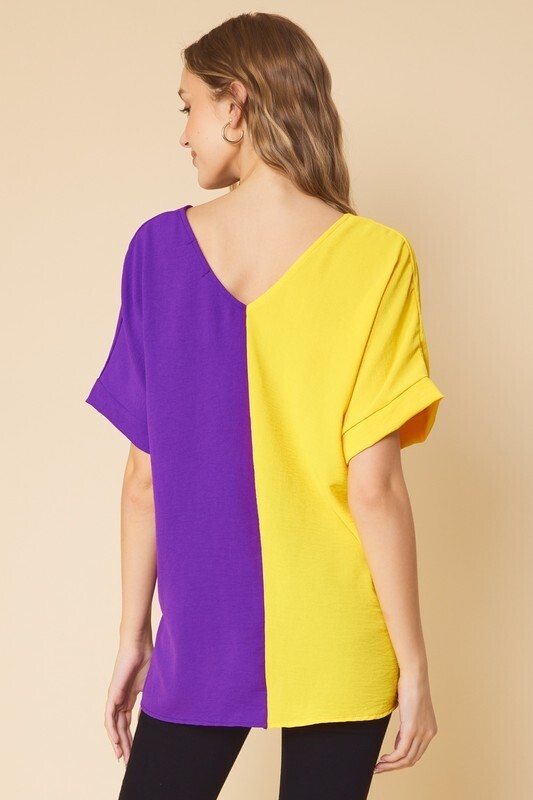 Purple &amp; Gold Color Block Top