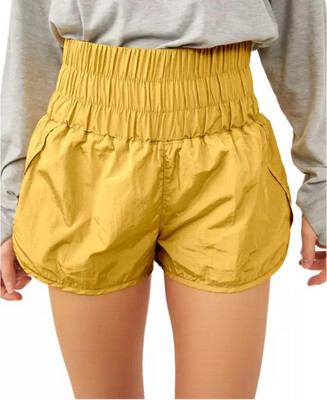Mustard High Waisted Windbreaker Shorts