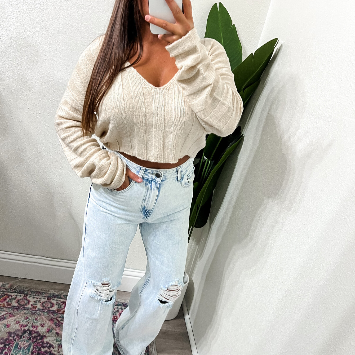 Cream Cropped Sweater Top