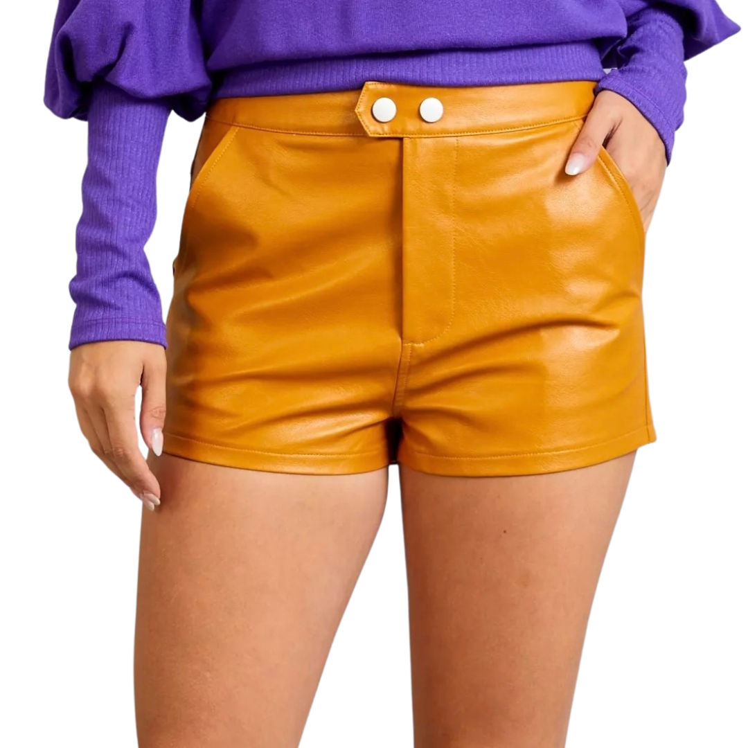 Mustard Faux Leather Shorts