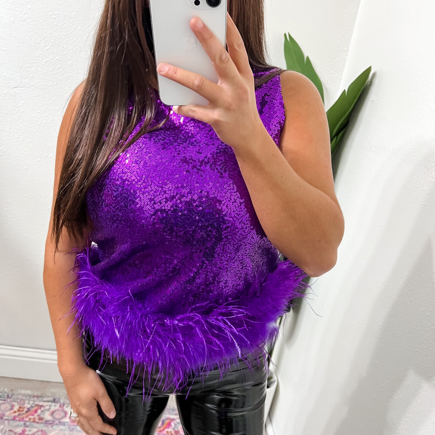 Purple Sequin Feather Top