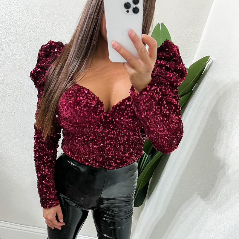 Burgundy Sequin Bodysuit