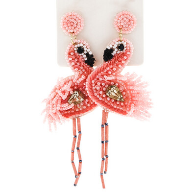 Light Pink Flamingo Beaded Dangle Earrings