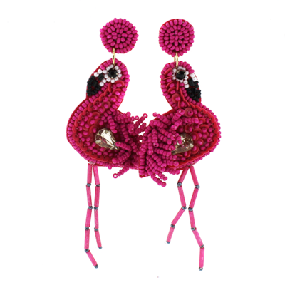Hot Pink Flamingo Beaded Dangle Earrings