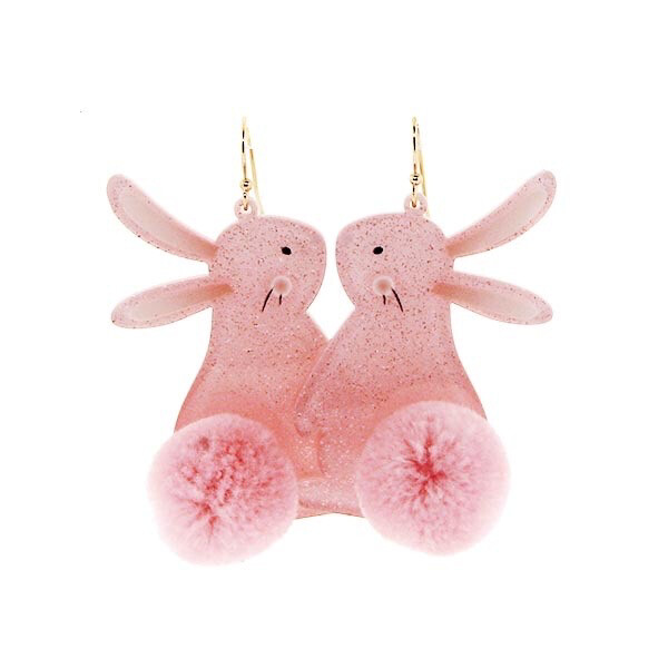 Pink Fluffy Bunny Earrings