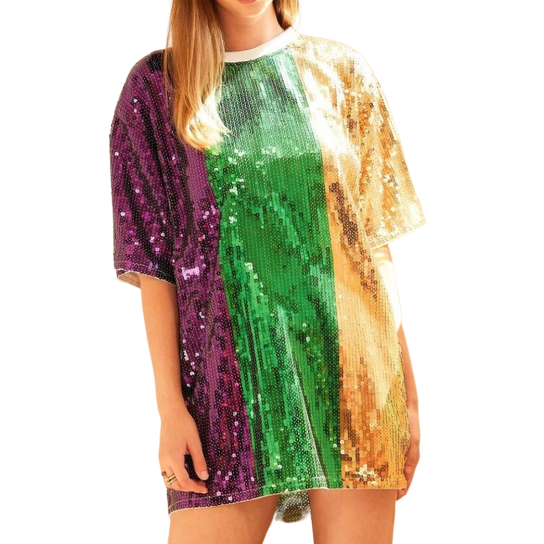 Mardi Gras Sequin Shirt Dress