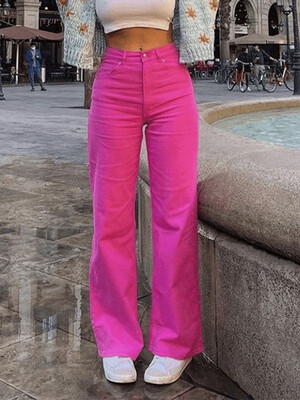 Hot Pink Wide Leg Jeans