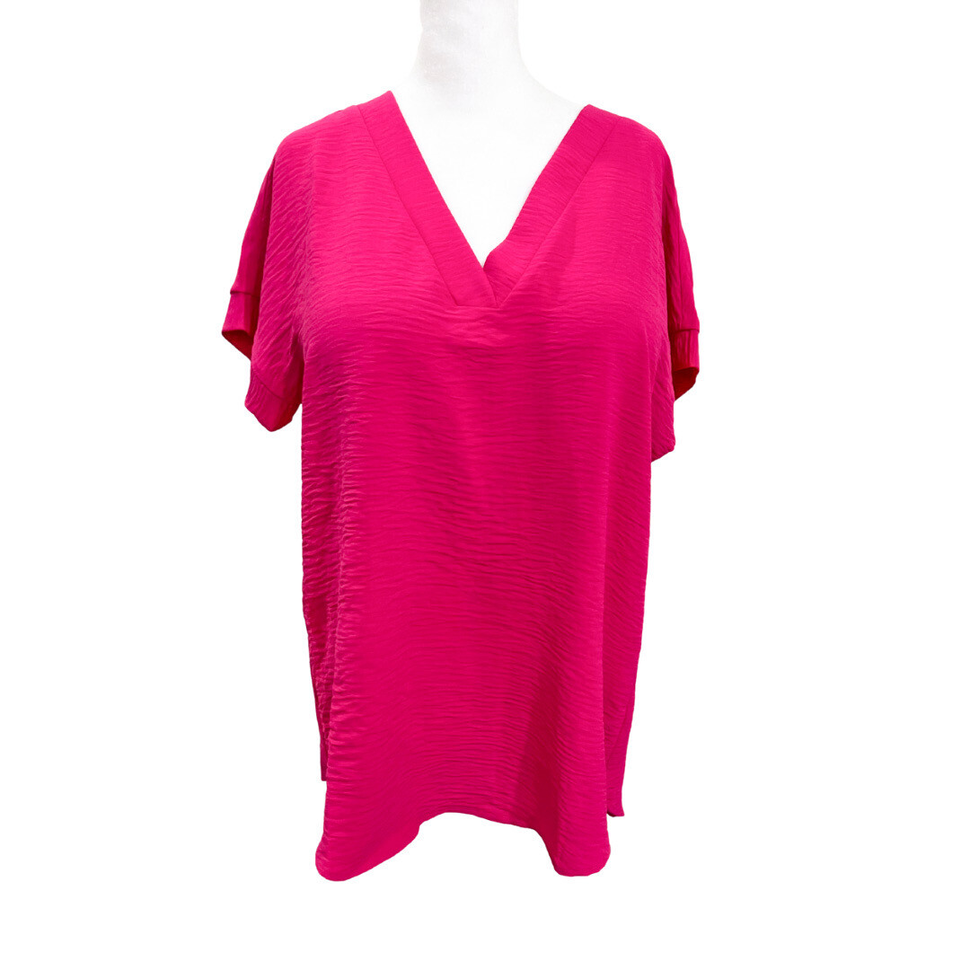 Hot Pink V-Neck Woven Top