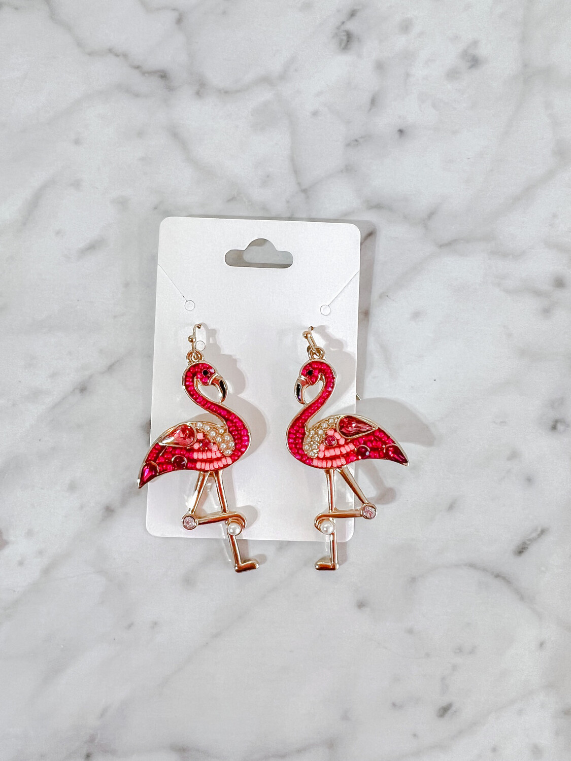 Dainty Beaded Flamingo Earrings