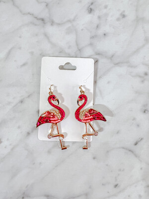 Dainty Beaded Flamingo Earrings