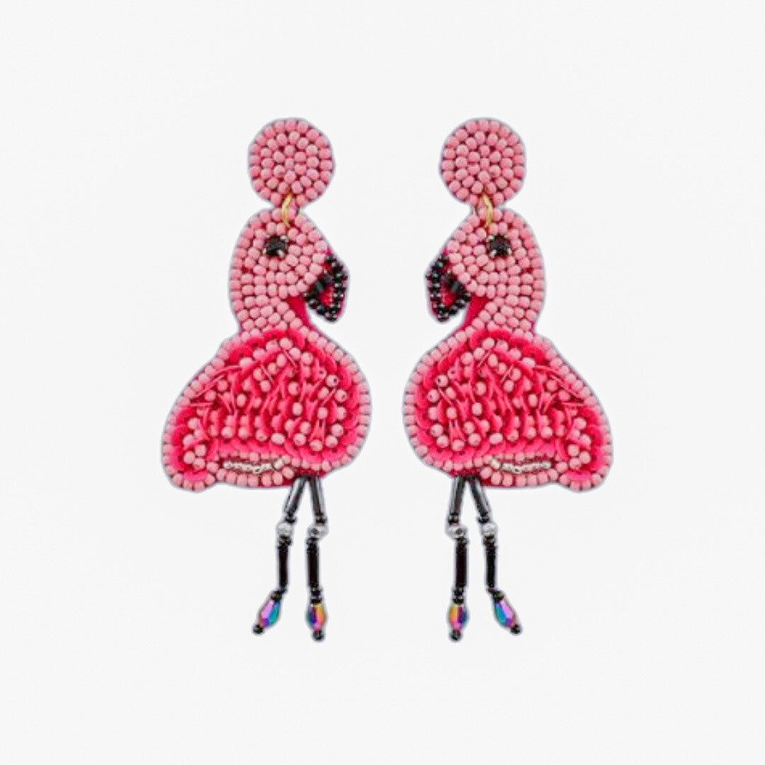Two Tone Pink Flamingo Beaded Earrings