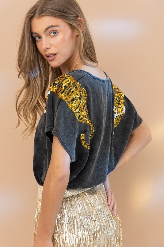 Sequined Tiger Shoulder Top