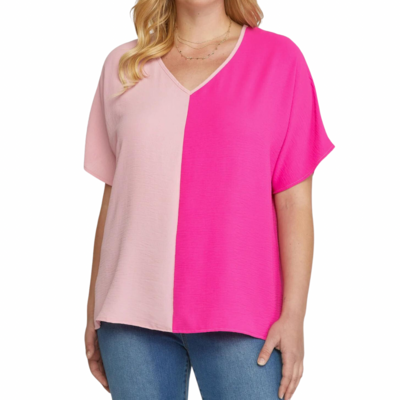 Bright & Light Pink Color Block Blouse Top