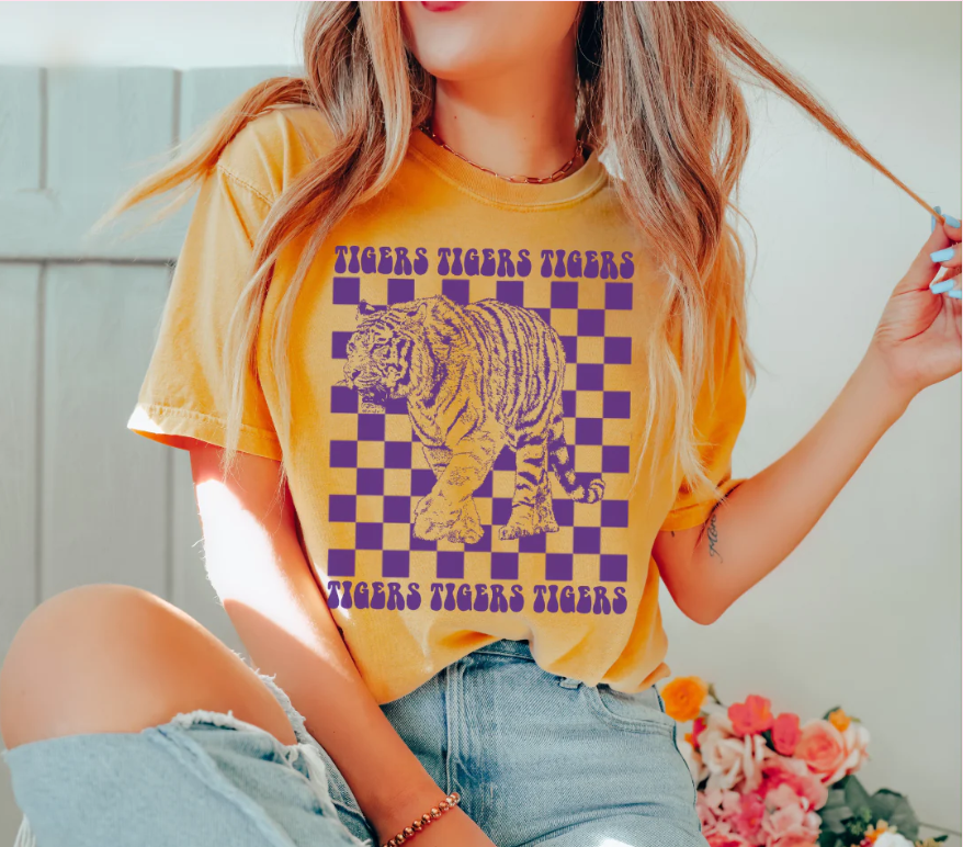 Tigers Checkerboard Vintage Wash T-Shirt