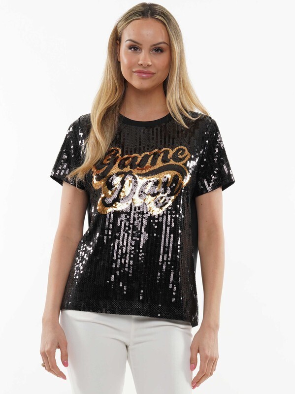 Black & Gold Sequined Game Day Top