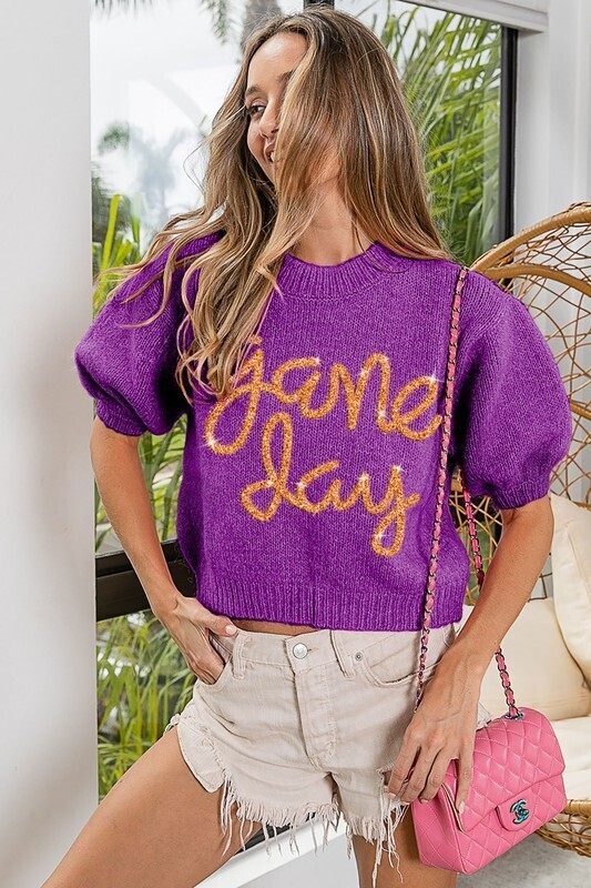 Game Day Tinsel Puff Sleeve Top