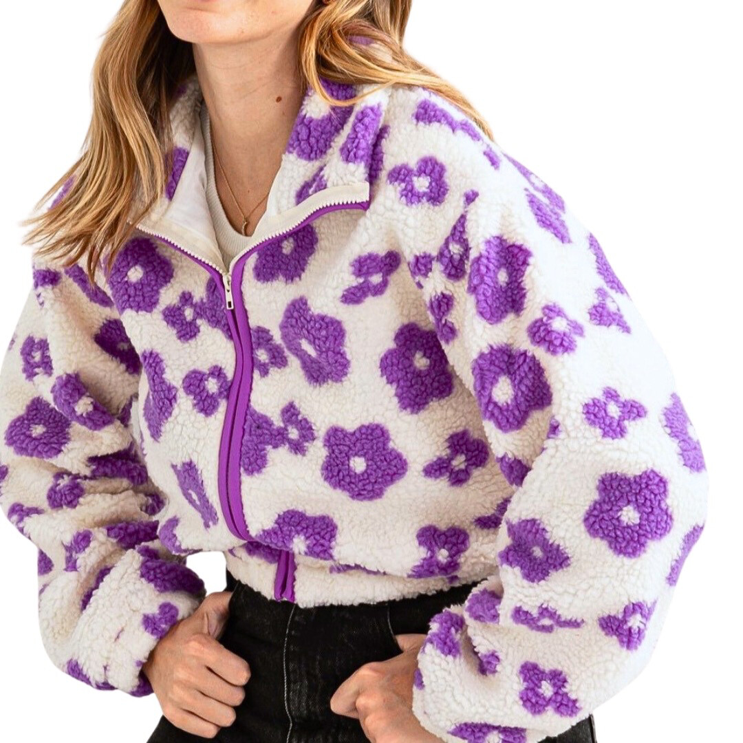 Purple Flower Teddy Coat