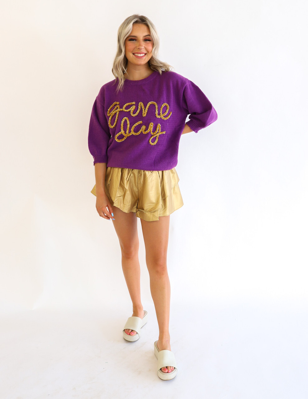 Game Day Tinsel Puff Sleeve Top