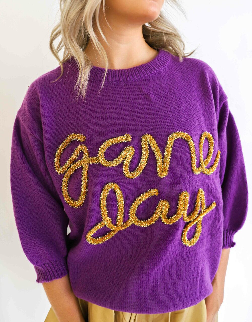 Game Day Tinsel Puff Sleeve Top