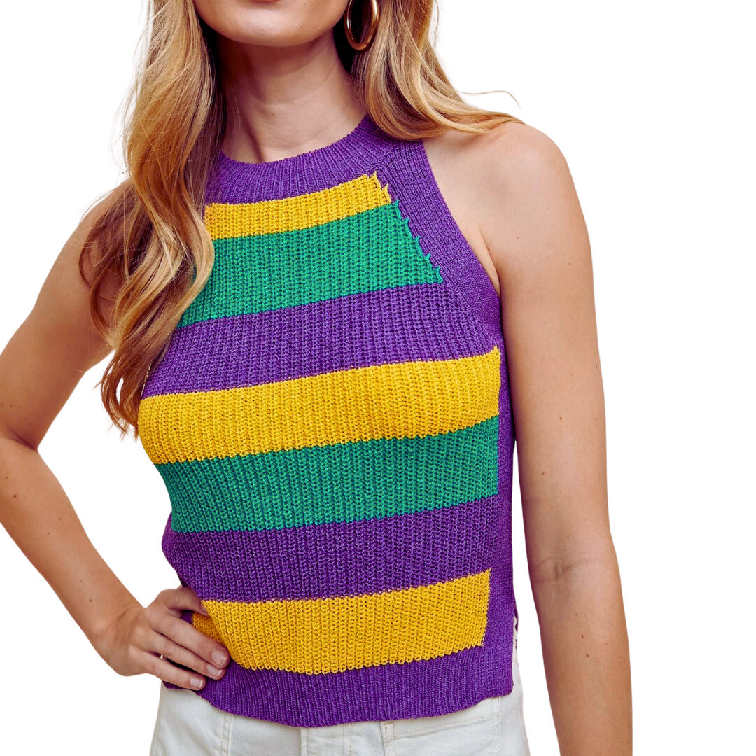 Mardi Gras Stripe Sweater Tank
