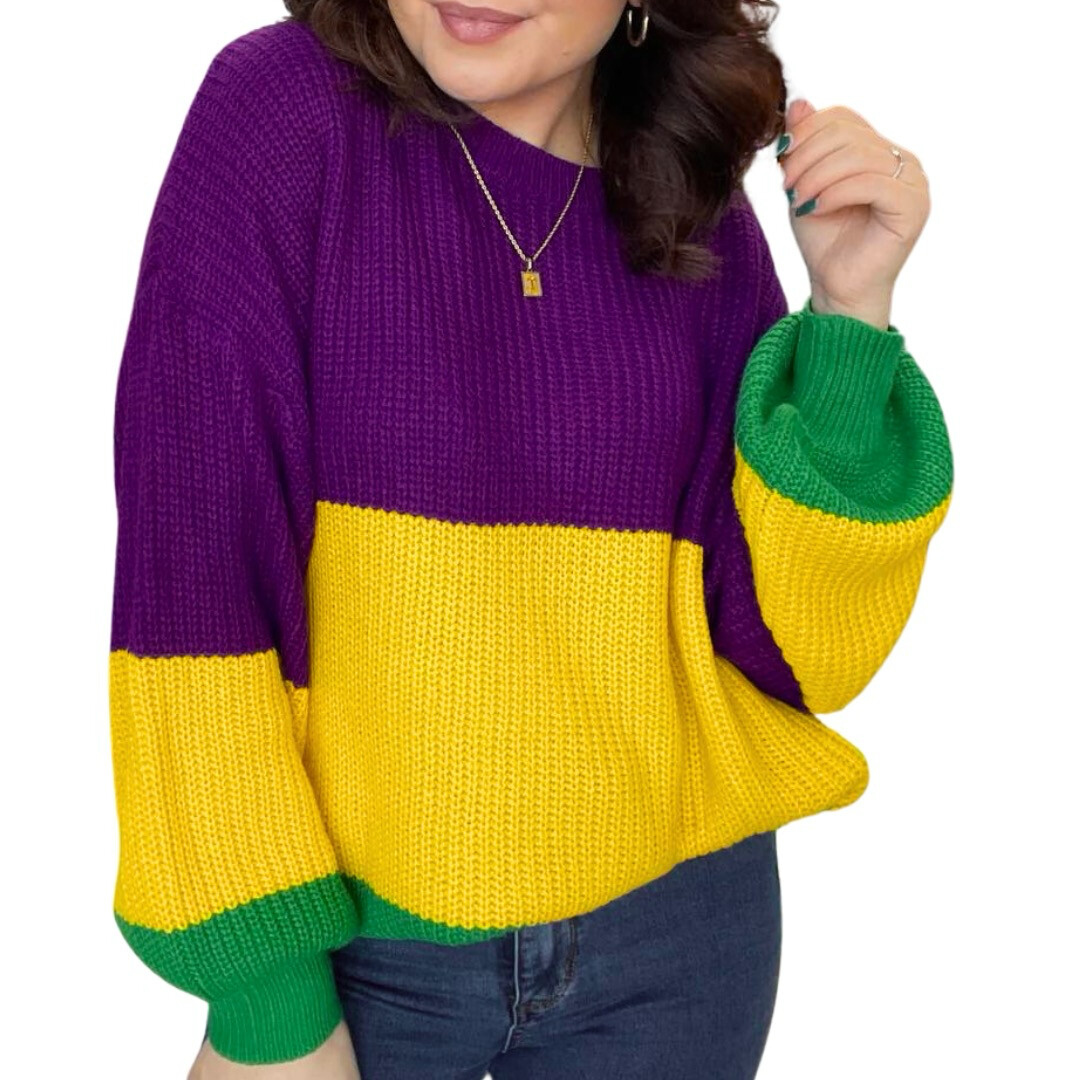 Mardi Gras Color Block Sweater