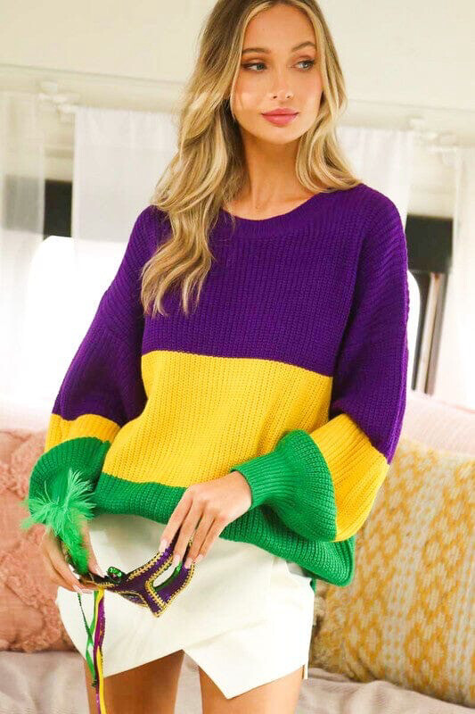Mardi Gras Color Block Sweater