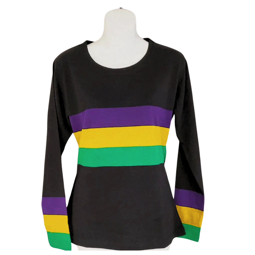 Mardi Gras Stripe Long Long Sleeve Top - Black